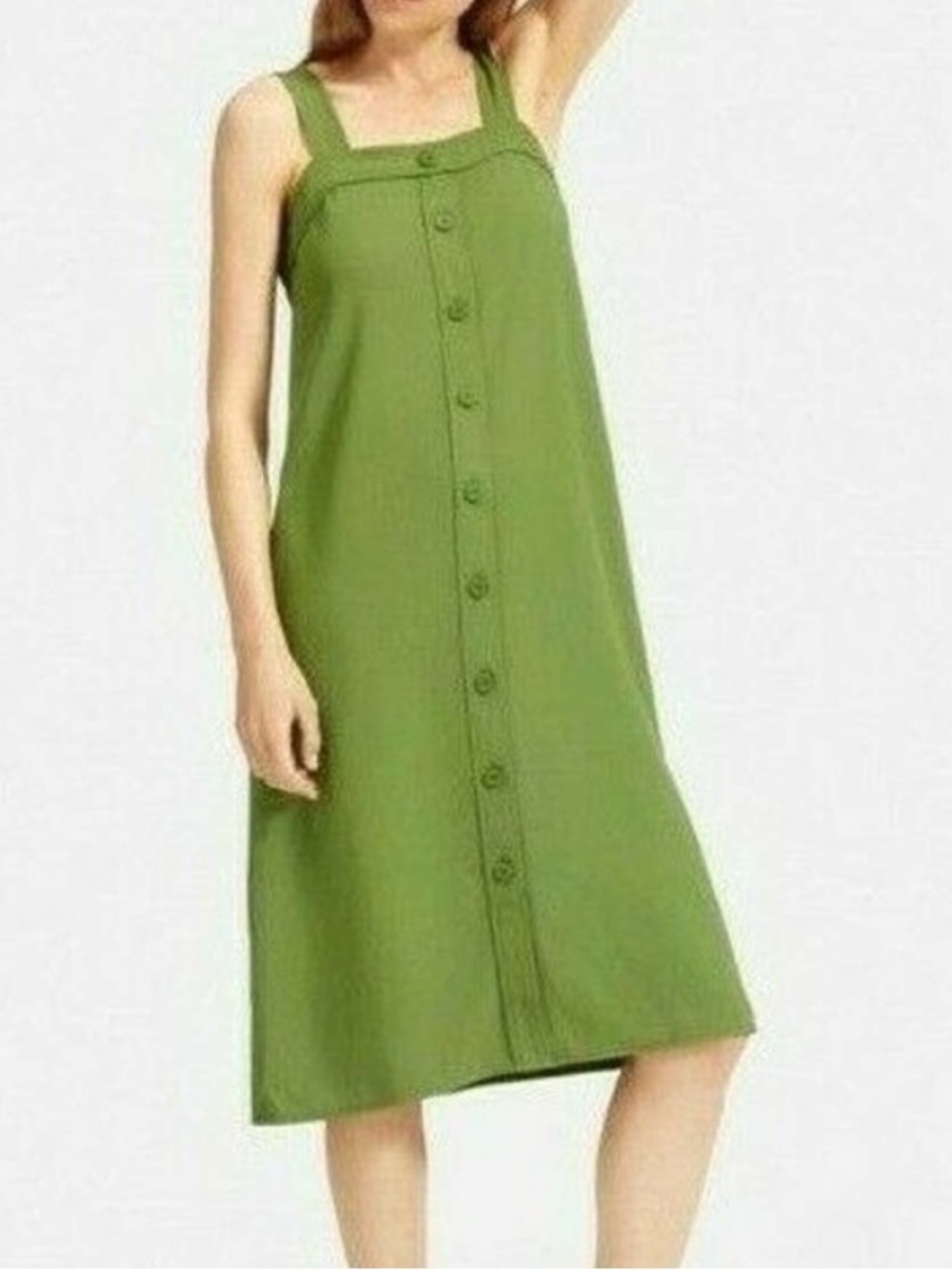 EVERLANE Japanese Go Weave Picnic Apron Buttondown Midi Dress in Kiwi Green 6